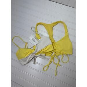 NWT L Space Bikini Top Dax Yellow Wrap Tie &  Color-Block Ringo Bundle Size S